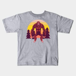 bigfoot pine trees sunset Kids T-Shirt